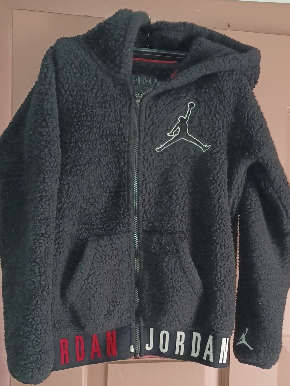 Nike Air Jordan Black Sherpa Jacket Hoodie with Jumpman Size Small